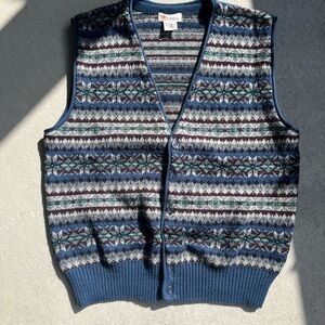 Lumiere Blue and Gray Patterned Cardigan Vest